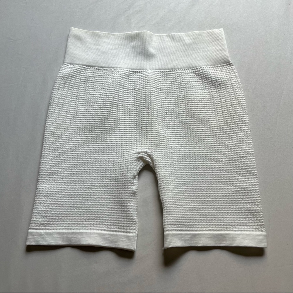 BEVIDA PALMS white waffle thermal knit athletic biker shorts